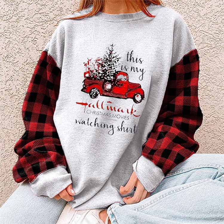 This Is My Hallmark Christmas Watching Shirt Printed Women Plaid Sleeve Sweatshirt