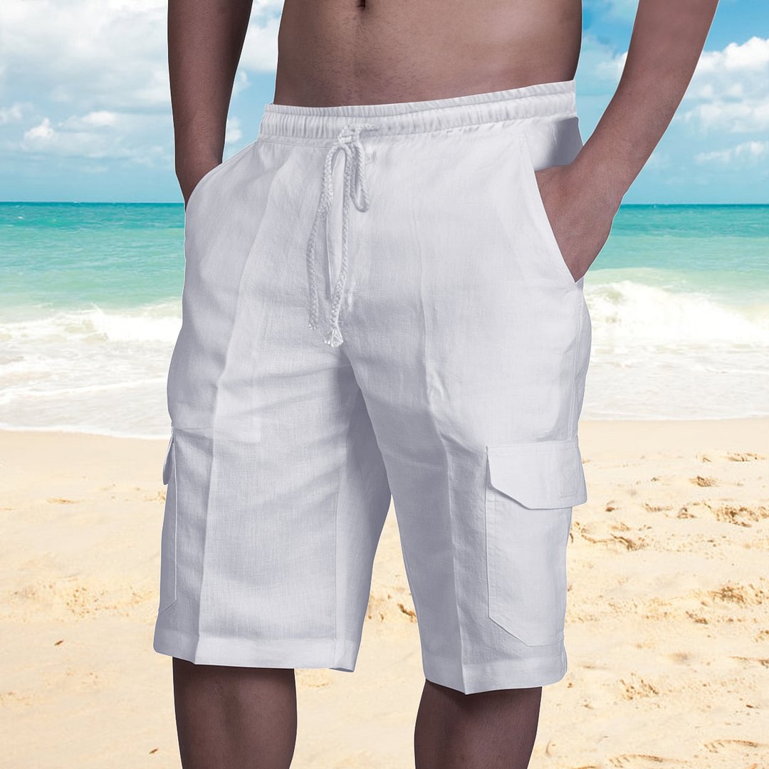 Men's Breathable Summer Solid Cotton Linen Shorts-VESSFUL