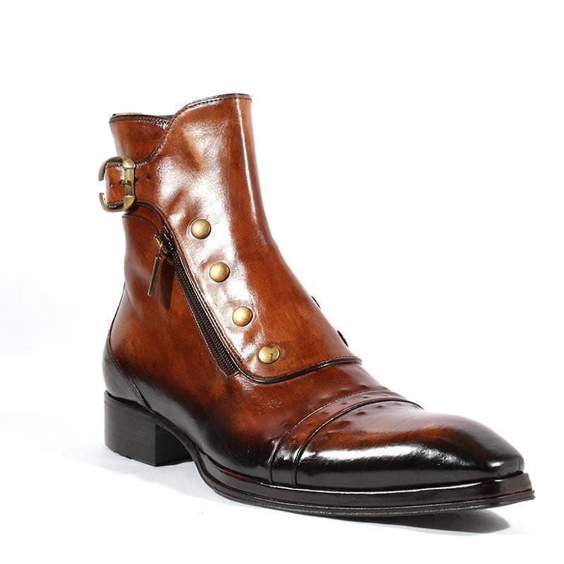Men's Gentlemen Button Zipper Ankle Boots-Corachic