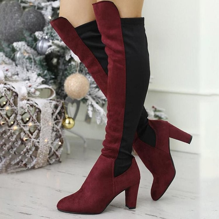 Thick And Color Matching Over The Knee Boots Elastic Boots