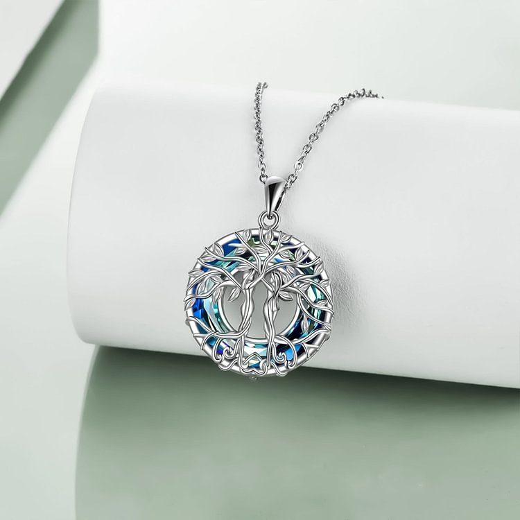 For Sister - S925 Always My Sister Forever My Friend Sterling Silver Tree of Life Crystal Pendant Necklace