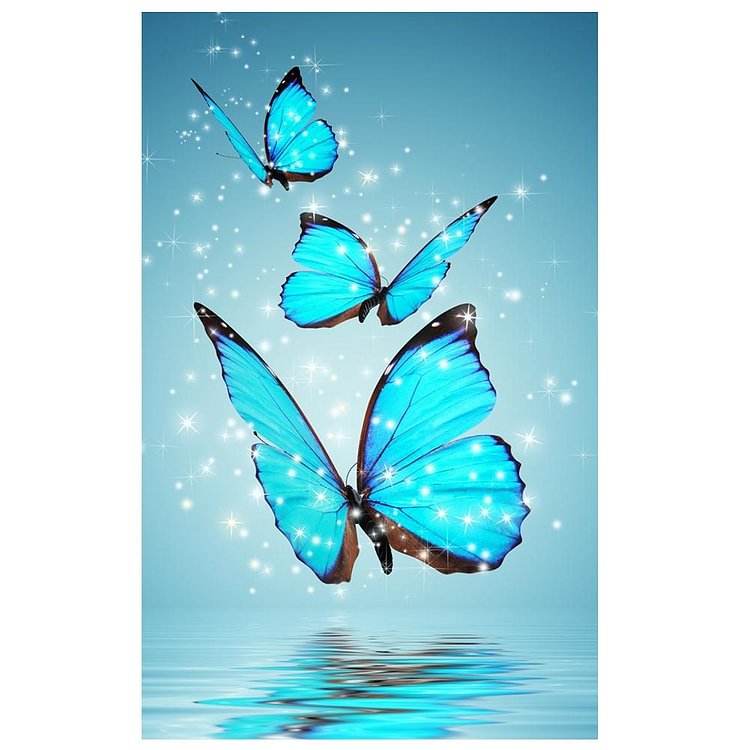 Blue Butterfly Round Drill Diamond Painting 25X40CM(Canvas)-gbfke