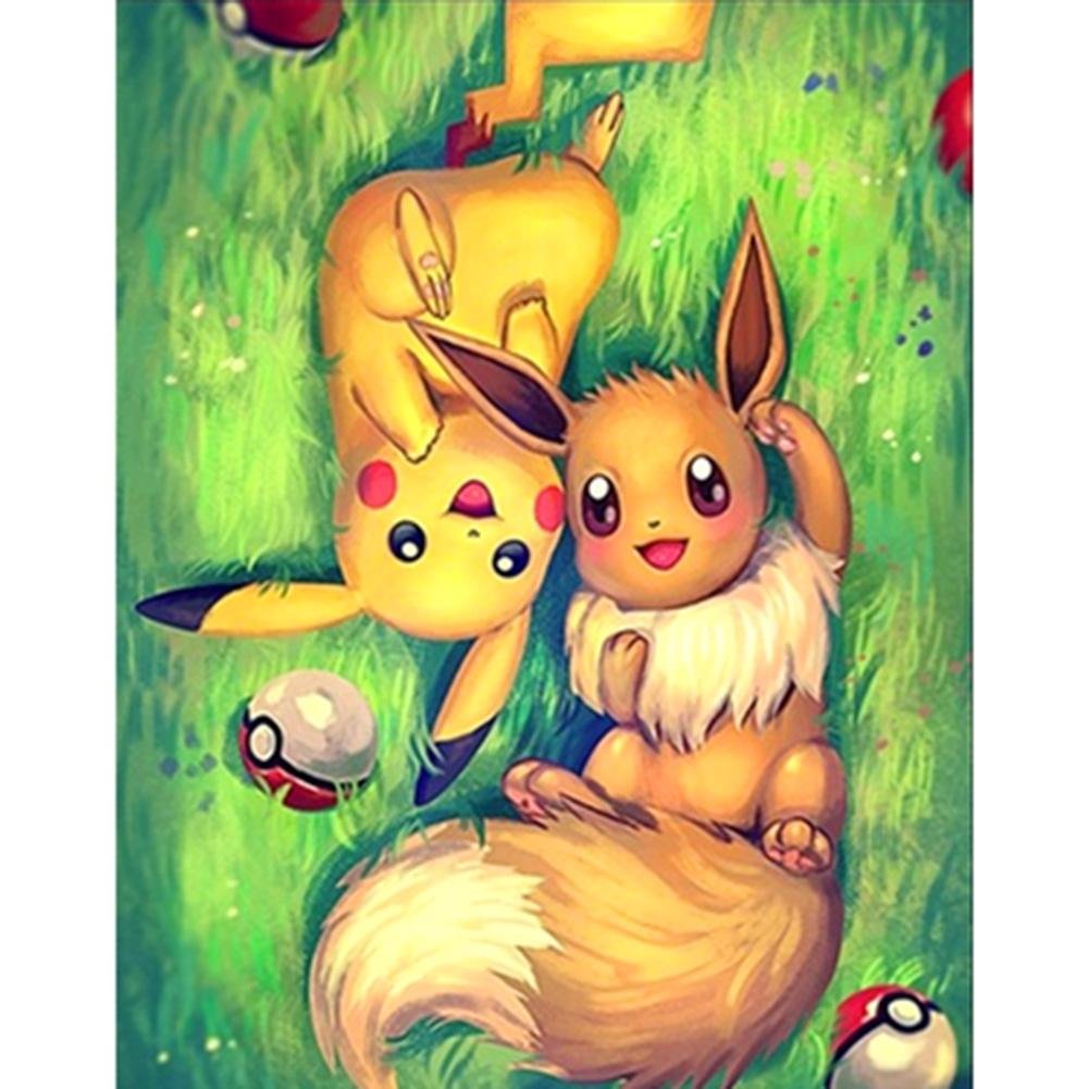 Full Round Diamond Painting Pokémon Pikachu and Eevee (40*30cm)
