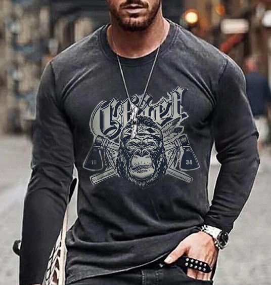 BrosWear Men's Casual Vintage Graphic Long Sleeve T-Shirt