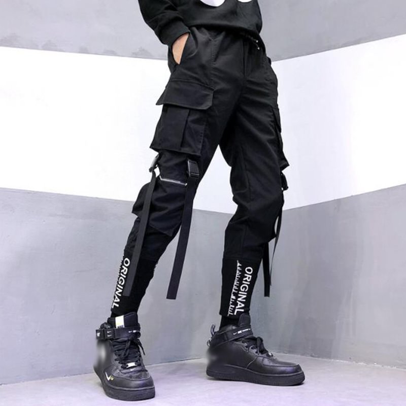 Black Tight Strapped Jogger Pants / Techwear Club / Techwear