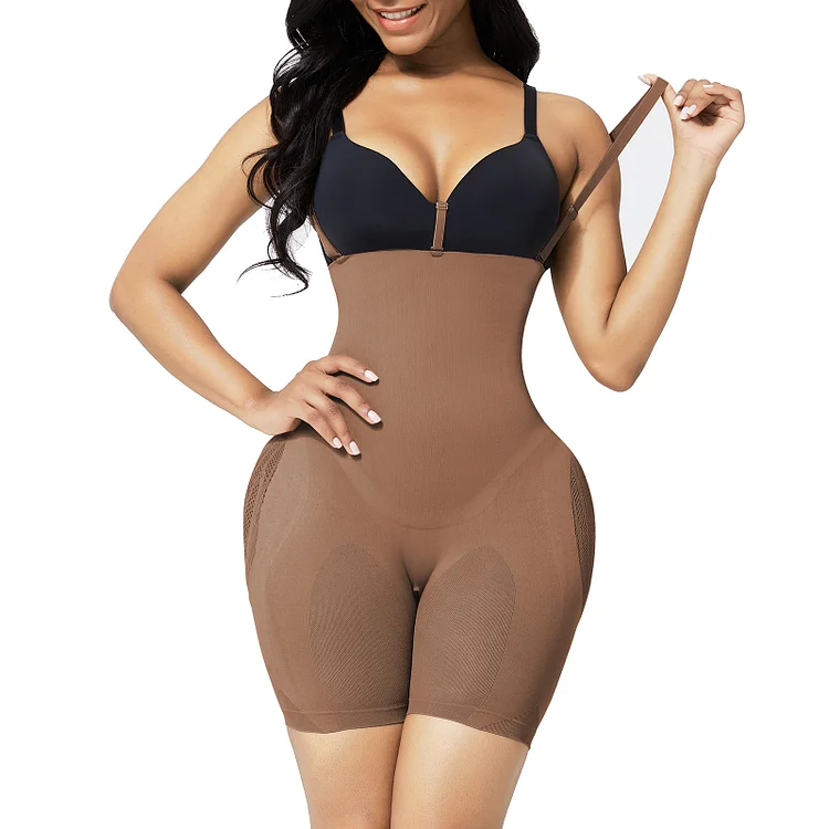 Wholesale Light Coffee Body Shaper Seamless Mesh Adjustable Strap Slimming Belly