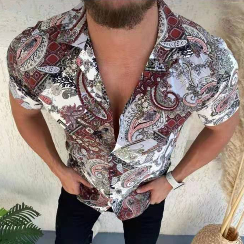 Summer Retro Trend Tops Short Sleeve Men's Shirts-VESSFUL