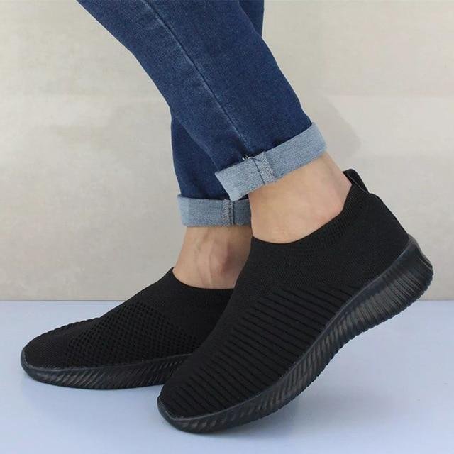 Plus Size Women Casual Knitting Sock Sneakers Stretch Flat Platform Shoes-Corachic