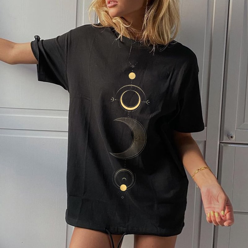   Designer sun and moon print simple t-shirt - Neojana