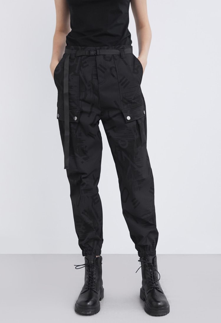 SDEER Contrasting Letters Elasticated Sports Cropped Trousers
