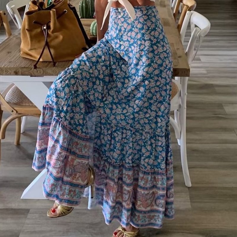 Women's Floral Patterns Bohemian Slit Skirt