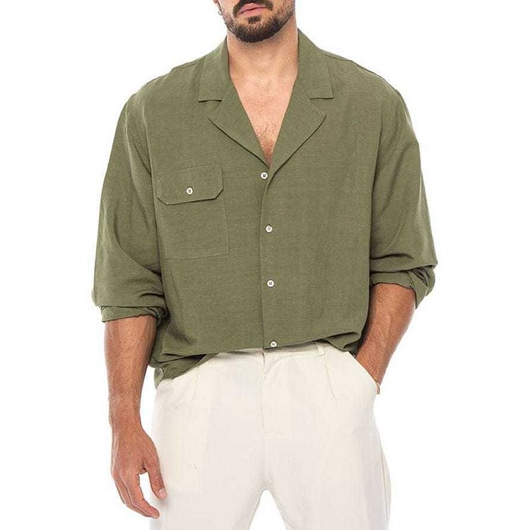 BrosWear Casual Fashion Green Long Sleeve Shirt