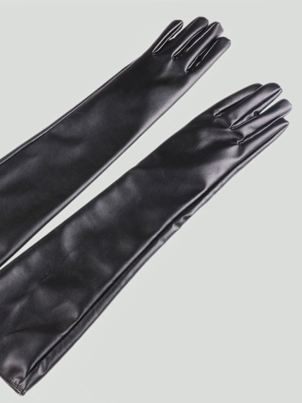 Gothic Dark Solid Color Basic PU Long Gloves