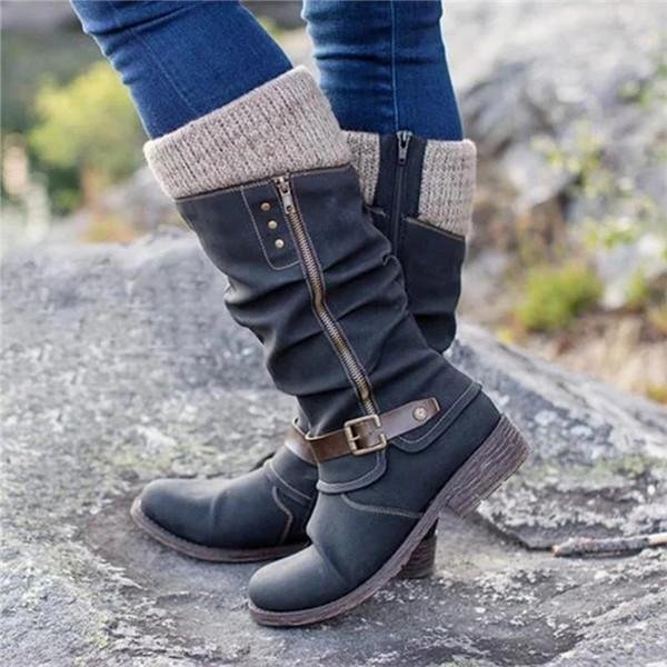 Women's Trendy Vintage Patchwork Chunky Calf Boots