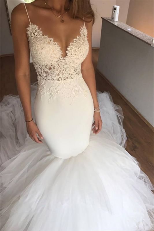 Luluslly Spaghetti-Straps Long Mermaid Wedding Dress With Appliques Online