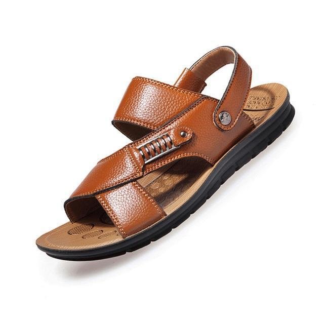 Men Genuine Leather Roman Sandals Male Casual Shoes Flip Flops Fashion Outdoor Slippers Shoes-Corachic