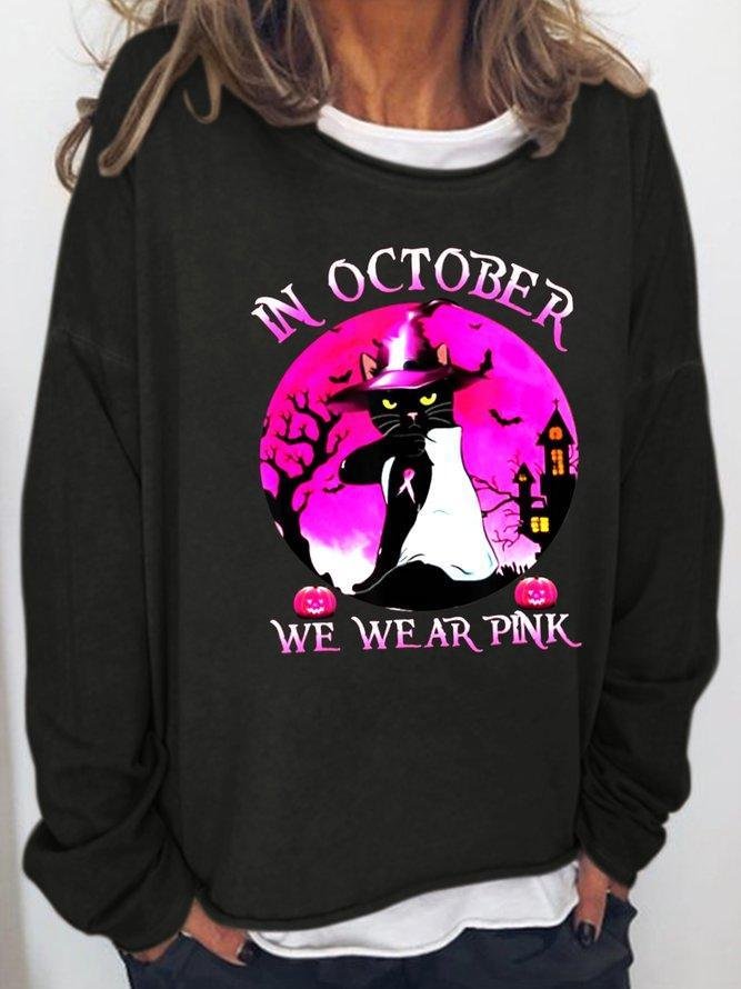 Black Cat In October We Wear Pink Sweatshirt-Mayoulove