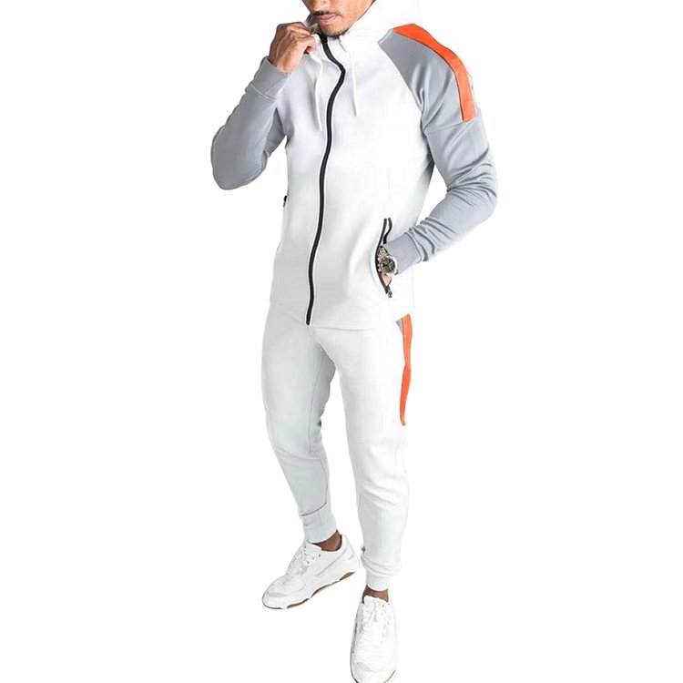 BrosWear Fashion Color Matching Sweatpant Tracksuit Daily Two-piece Set white