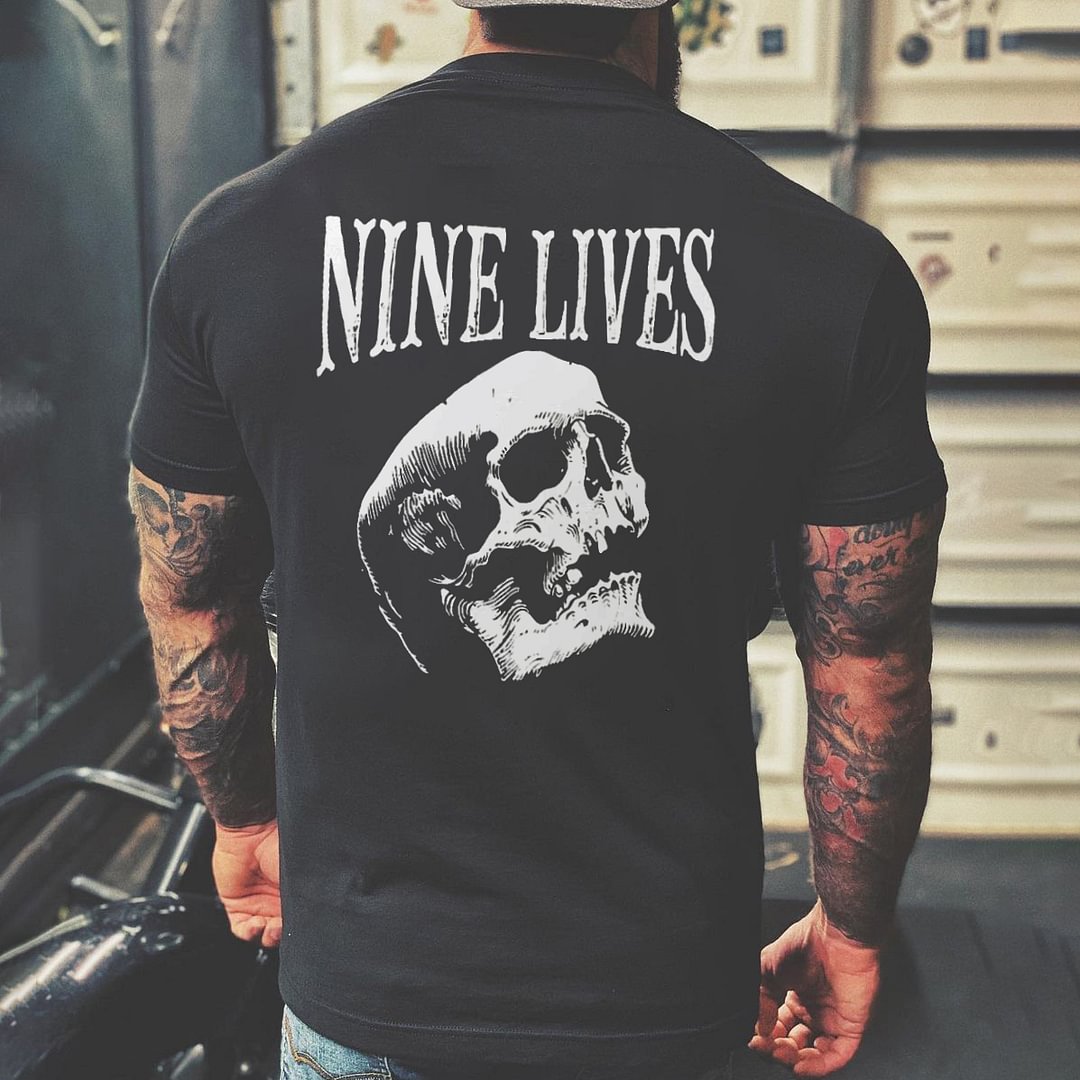 Livereid Nine Lives Skull Casual T-shirt - Livereid