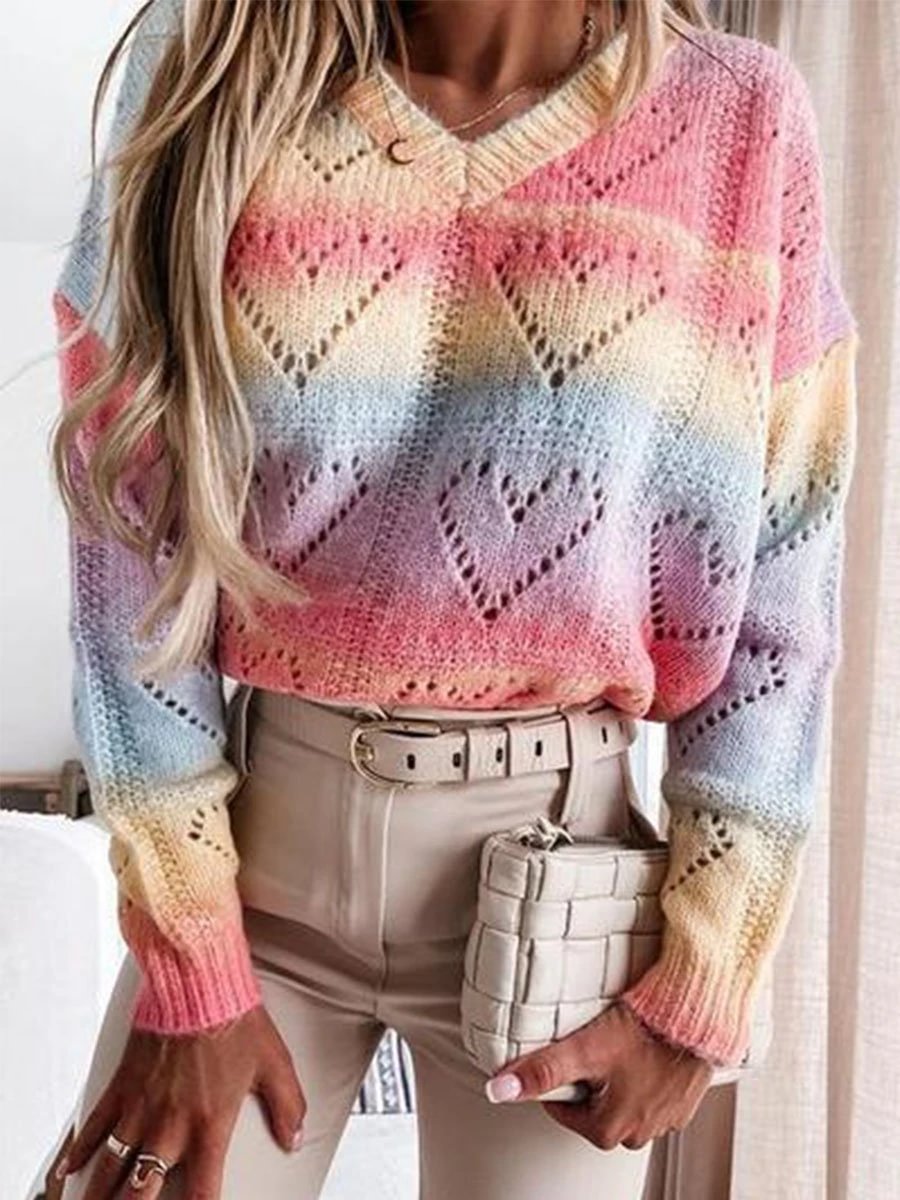 Casual Rainbow Color Pullover Sweater P10585