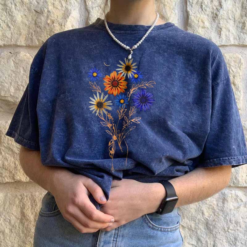   Blue flower print lady T-shirt designer - Neojana