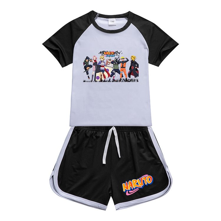 Mayoulove Kids Naruto Shippuden Sportswear Outfits T-Shirt Shorts Sets-Mayoulove