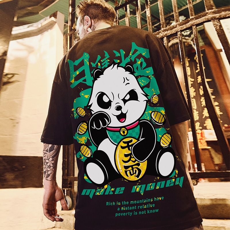Panda Short Sleeve T-shirt Cartoon Large Size Male Loose Brand Couple Half Sleeve Top