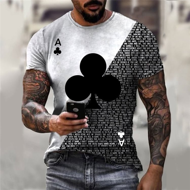 BrosWear Ace Poker Letter Printed Contrast Color T-Shirt white
