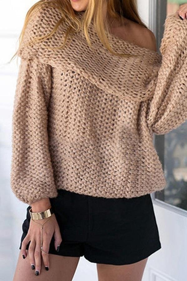 Womens Elegant Woman's Large Lapel Sweater-Allyzone-Allyzone