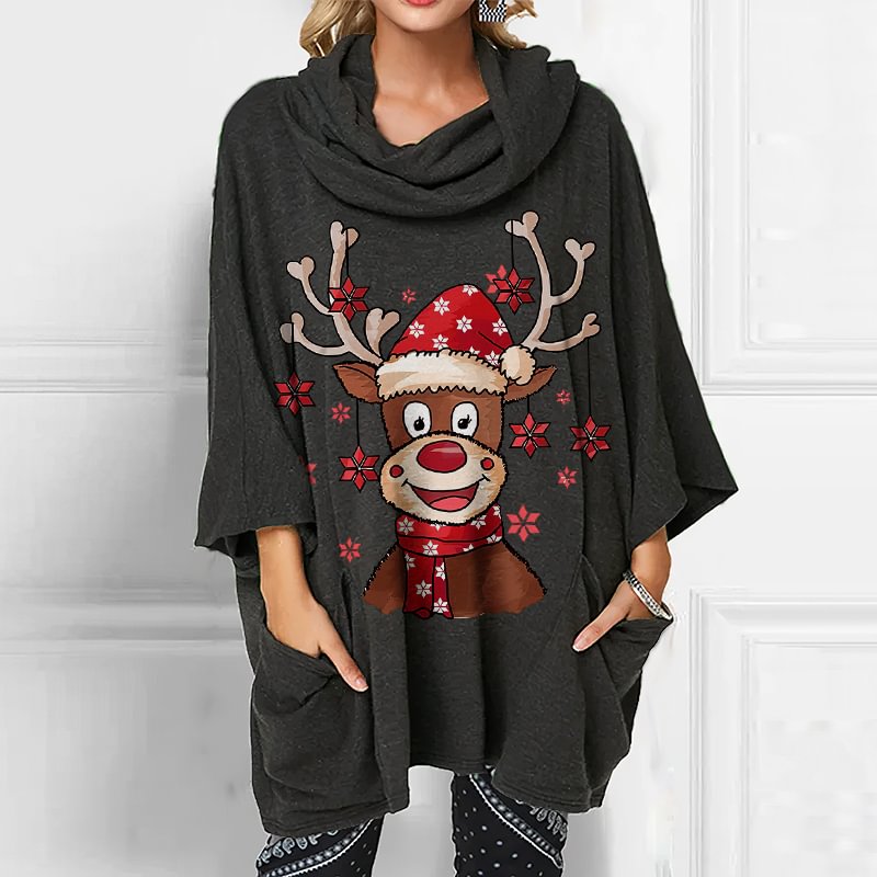 Cute Christmas Reindeer Print Casual Cloak