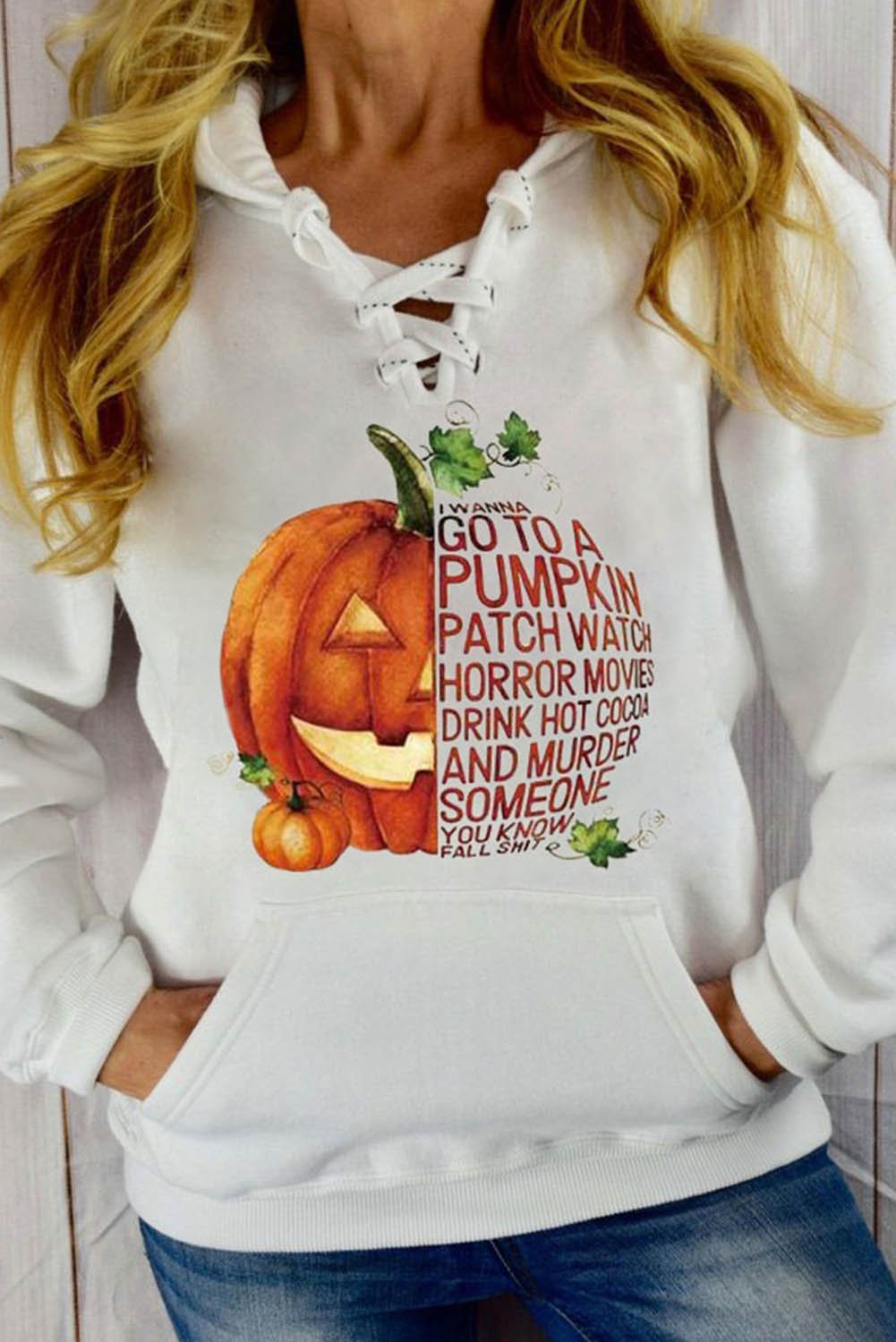Women's Sweatshirts Pumpkin Letter Print Pocket Sweatshirt