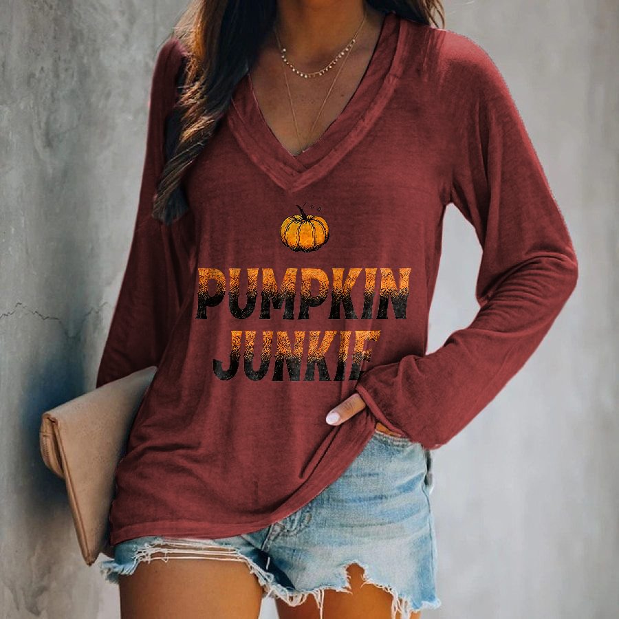Pumpkin Junkie Printed Long Sleeve T-shirt