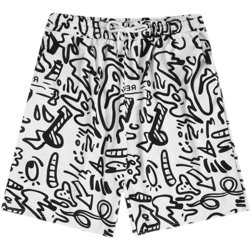 Summer New Casual Graffiti Shorts Men's Ruffish Beach Pants Loose Pants Wind Youth / Techwear Club / Techwear