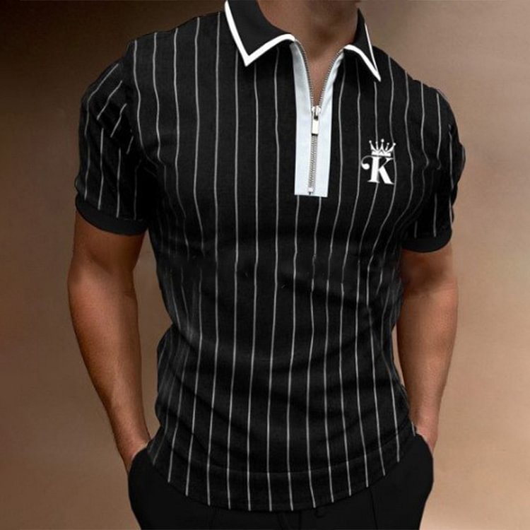 BrosWear Fashion Striped King Print Men's Polo Shirt