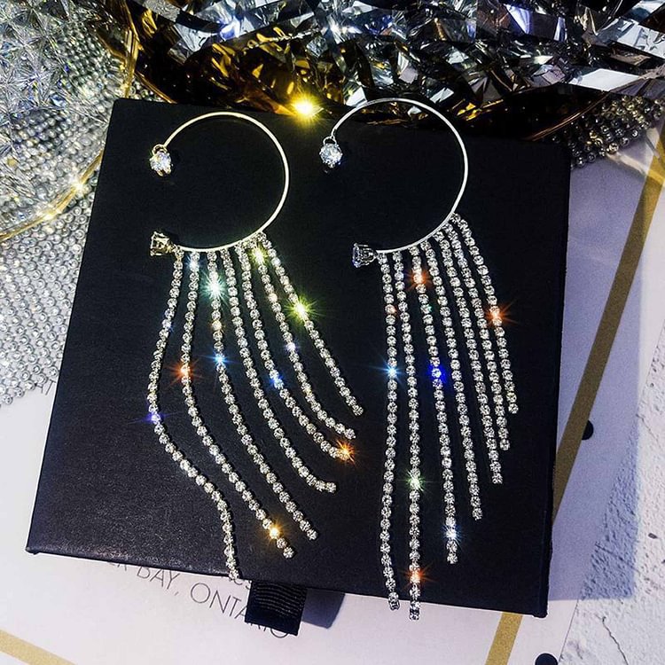 Shiny Diamond Long Tassel Party Evening Women Earrings