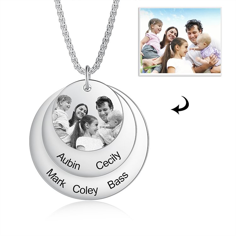 Custom Family Picture And Name Laser Engraved Necklace, Personalized Necklace with Picture and Name