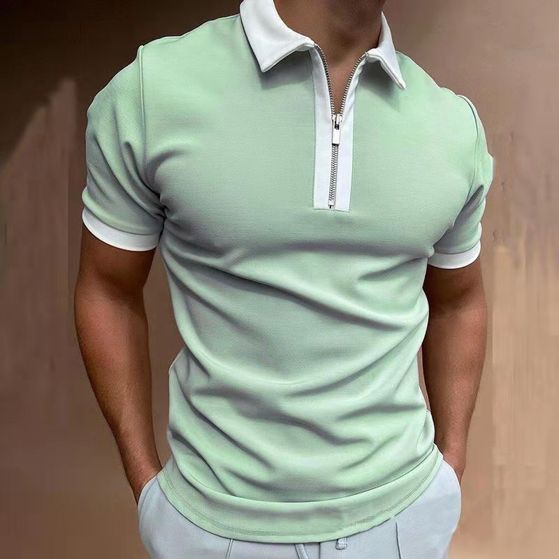 Summer Casual Patchwork Short Sleeve Zipper Men's Polo Shirts-VESSFUL