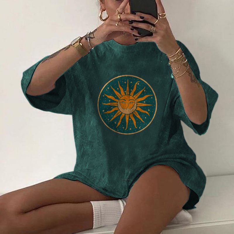   Mysterious sun face printed women T-shirt designer - Neojana