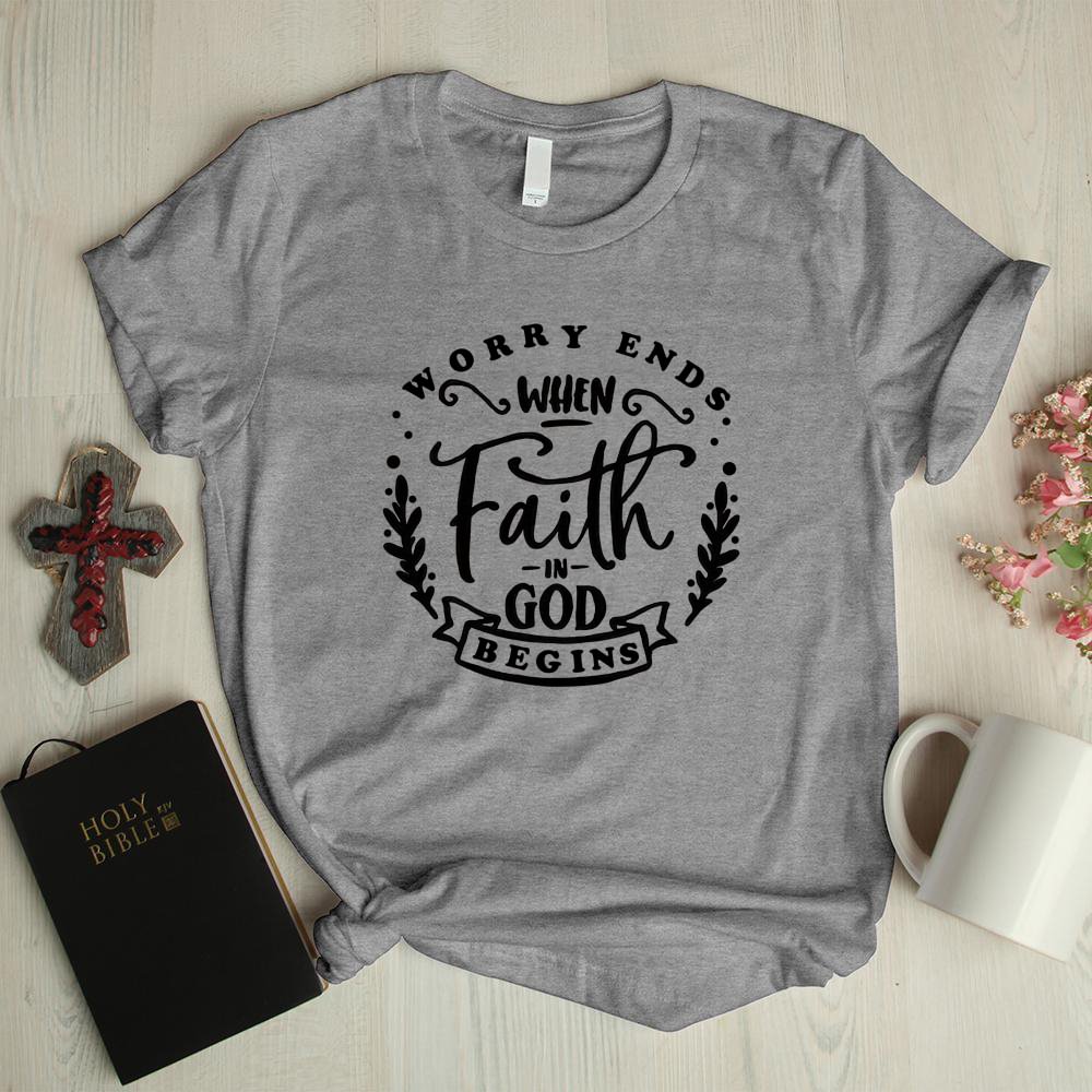 Worry ends faith letter short-sleeved graphic tees
