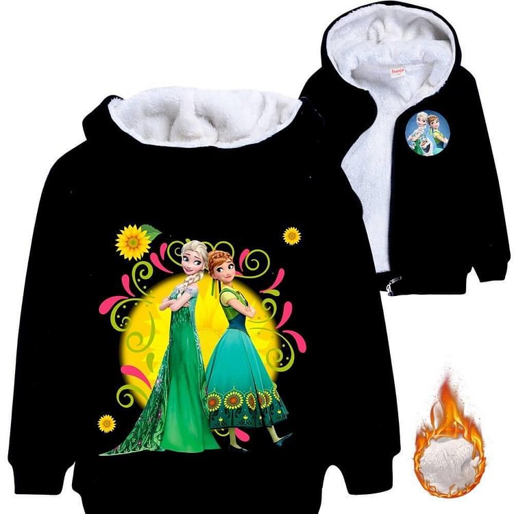 Mayoulove Frozen Fever Elsa Anna Print Girls Fleece Lined Zip Up Cotton Hoodie-Mayoulove