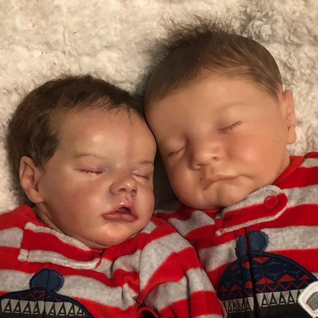 [Holiday Gift] 17"Cute Lifelike Handmade Silicone Sleeping Reborn Toddlers Baby Twin Boy and Girl Alvin and Dexter - Reborndollsshop.com-Reborndollsshop®