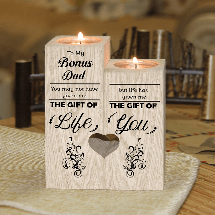 To My Bonus Dad Wooden Candlestick Shelf Couple Decoration Gift