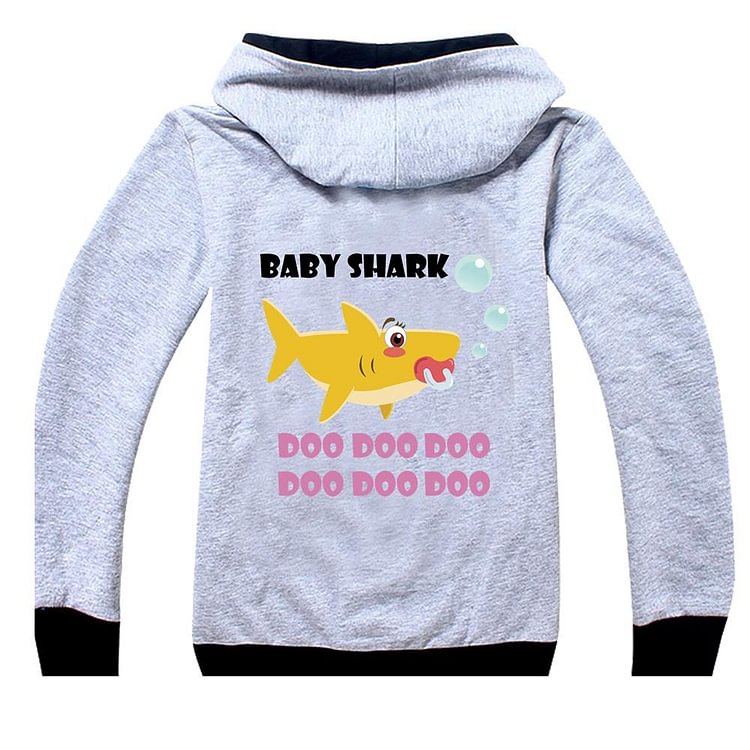 Mayoulove Baby Shark Doo Boys Pure Cotton Full Zip Hoodie Jacket-Mayoulove