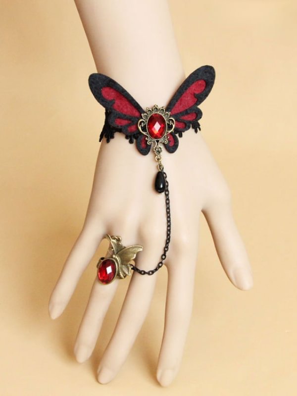 Vampire Goth Lace Butterfly Ring Bracelet