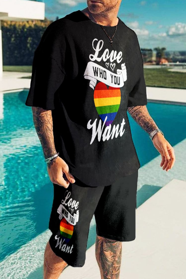 Tiboyz Love Who You Want Print T-Shirt And Shorts Two Piece Set