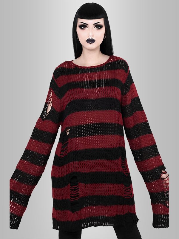   Gothic Unisex Fashion Stripe Color-block Ripped Knitted Striped Sweaters
