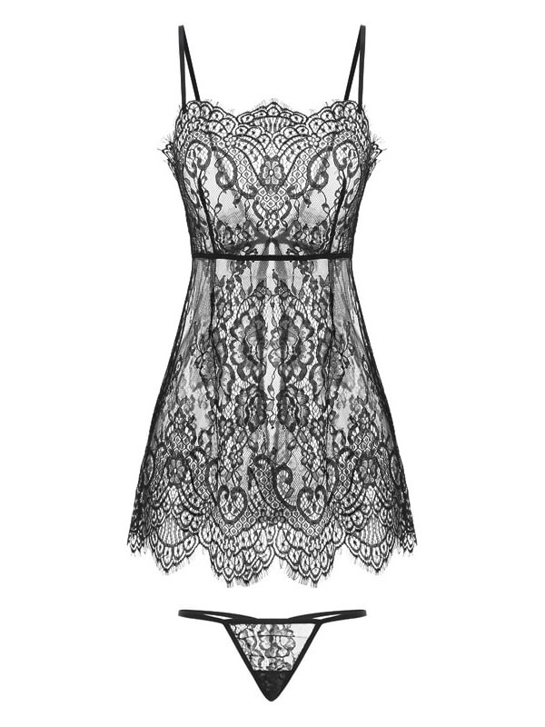 Lace Perspective Skirt Nightdress Set Lingerie-Icossi