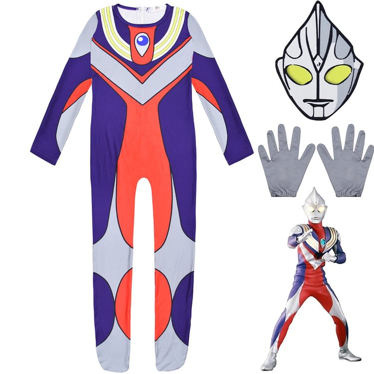 Mayoulove Ultraman Tiga Cosplay Costume with Mask Boys Girls Bodysuit Halloween Fancy Jumpsuits-Mayoulove