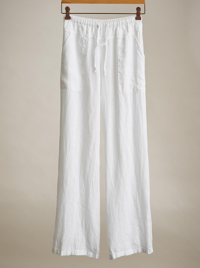 White Casual Cotton Solid Pants