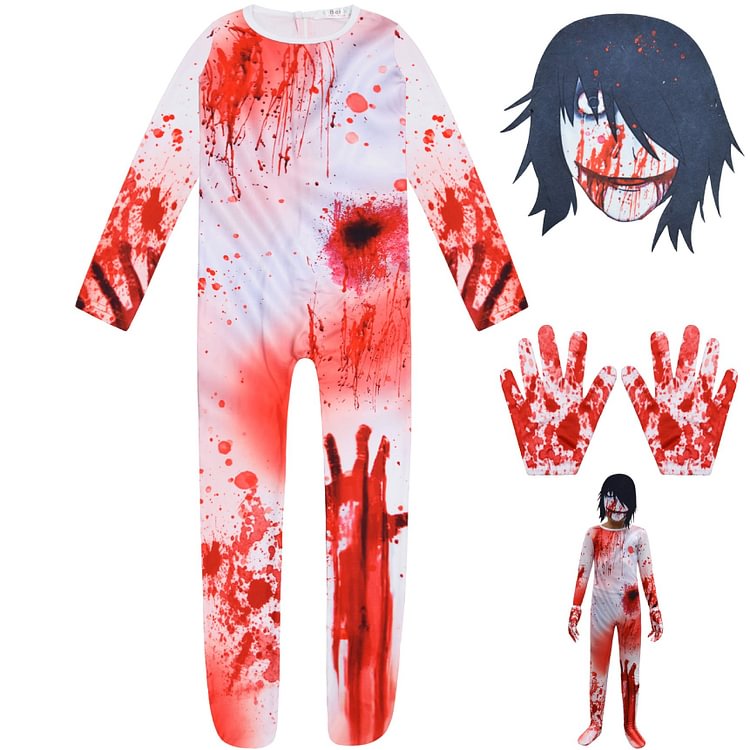 Mayoulove Horror Bloody Ghost Cosplay Costume with Mask for Boys Girls Bodysuit Halloween Fancy Jumpsuits-Mayoulove